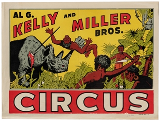  Al. G. Kelly-Miller Bros. Circus. 1950s. Color half-sheet p...