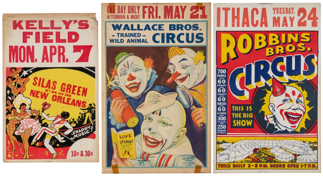  Three Circus Window Cards. 20th century. Color window cards...