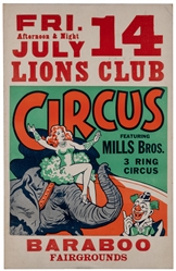  Group of Five Circus Window Cards. Color window cards. 22 x...