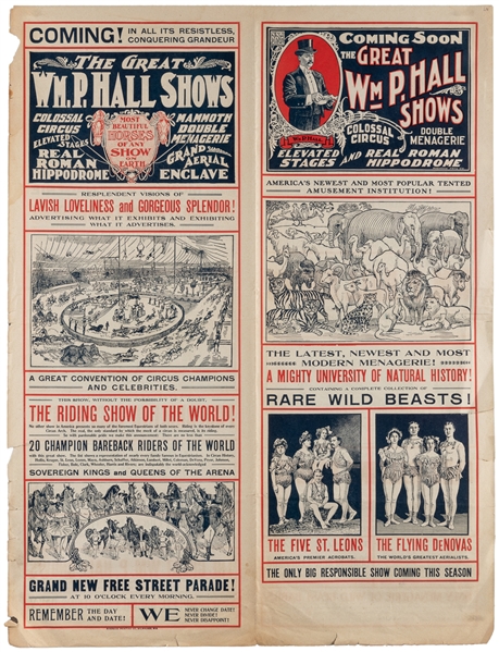  The Great Wm. P. Hall Shows. Pair of Identical Heralds. Mil...