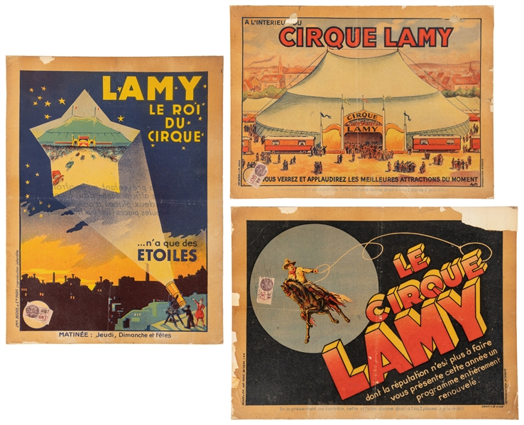  Trio of “Cirque Lamy" French Window Cards. Paris: Bedos, [c...