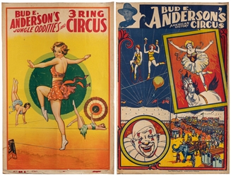  Bud E. Anderson's Circus. Two one-sheet posters. Circa 1930...