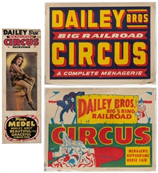  Dailey Bros. Big Railroad Circus. Three posters. Circa 1940...