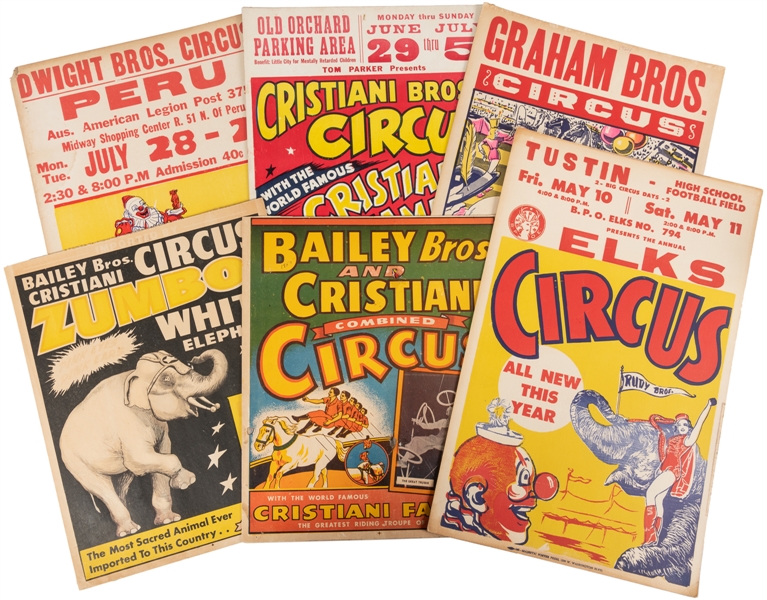  Over 50 Circus and Carnival Window Cards. American, mid- to...