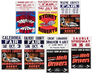  Seven Demolition Derby Window Cards. Circa late 20th centur...