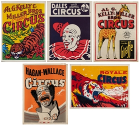  [CIRCUS]. Five American half-sheet circus posters. Circa 19...