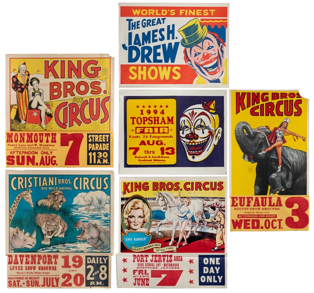  [CIRCUS]. Group of 6 American half-sheet posters. Circa 195...