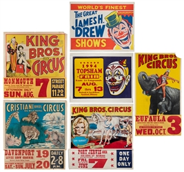  [CIRCUS]. Group of 6 American half-sheet posters. Circa 195...
