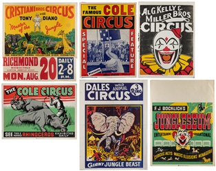  [CIRCUS]. Group of 6 half-sheet posters. Circa 1940s-60s. I...