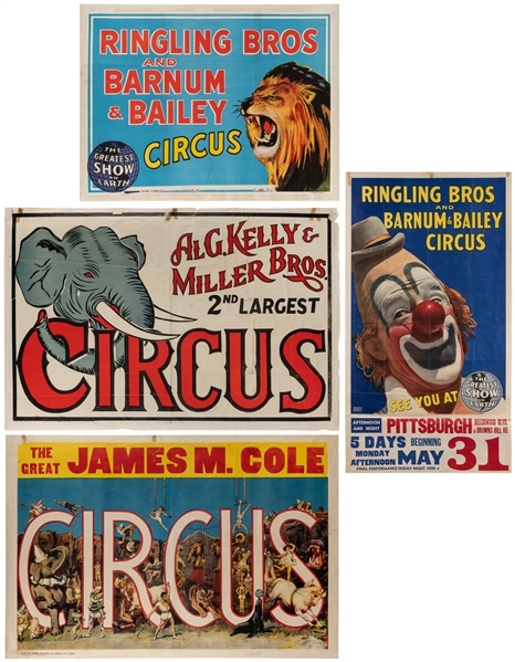  Three American circus posters. Circa 1940s. Including Ringl...