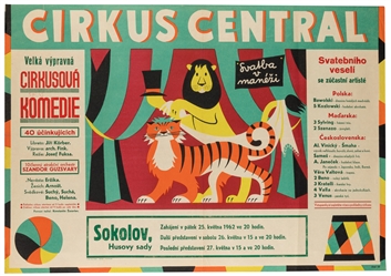  VARIOUS DESIGNERS. Group of 6 Polish circus posters. 1960s....