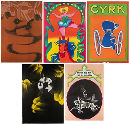  VARIOUS DESIGNERS. Group of 5 Polish circus posters. 1960s-...