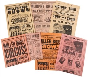  Group of 7 American circus heralds. Circa 1930s. Includes: ...