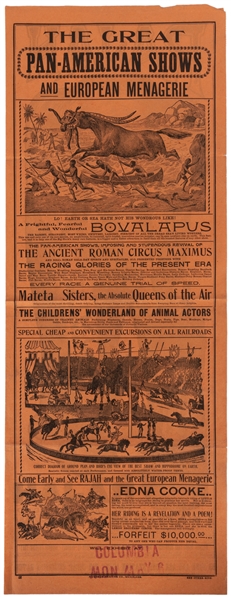  Great Pan-American Shows and European Menagerie. Two circus...