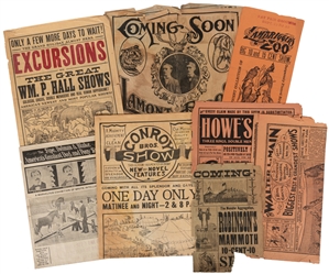  Group of 8 American circus heralds and a courier. V.p., ca....