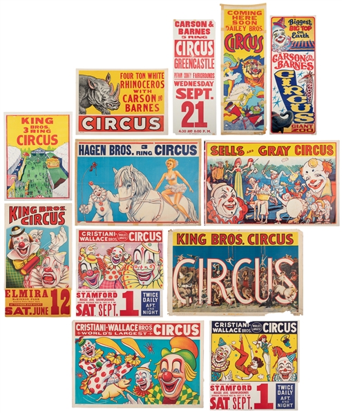  Group of 10 American circus posters. Circa 1950s/60s. Ten c...