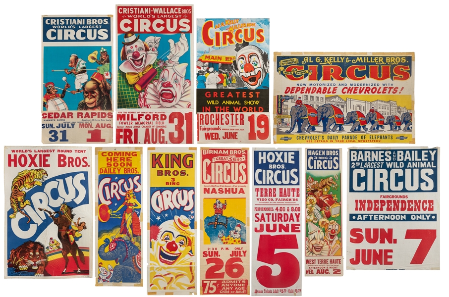  Group of 10 American circus posters. Mid-20th century. Ten ...