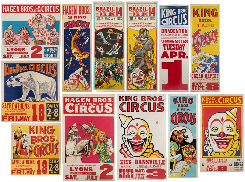  Twelve American circus posters. Twelve color offset and blo...