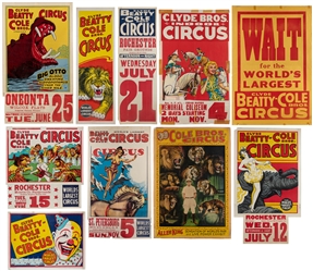  Clyde Beatty and Cole Bros Circus. Group of 10 posters. Ame...
