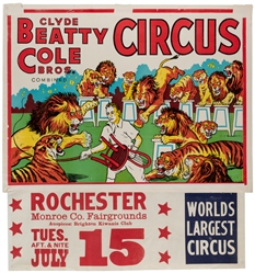  Clyde Beatty and Cole Bros Circus. Group of 10 posters. Ame...