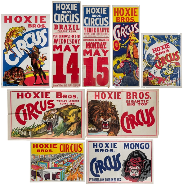  Hoxie Bros. Circus. Group of 10 posters. Circa 1950s/60s. C...