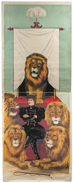  Female Lion Tamer Stock Poster. Color lithograph circus sto...