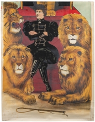  Female Lion Tamer Stock Poster. Color lithograph circus sto...
