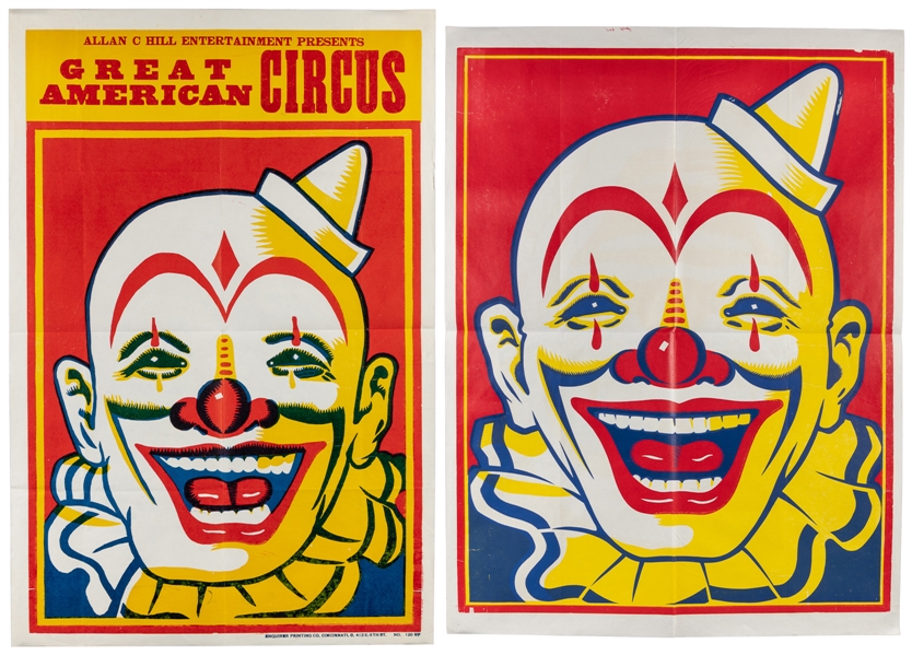  Two Circus Clown Posters. Cincinnati: Enquirer Printing, ca...