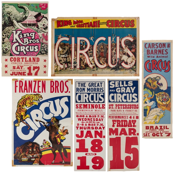  Ten Assorted Circus Posters. V.p., ca. mid-20th century. Ci...