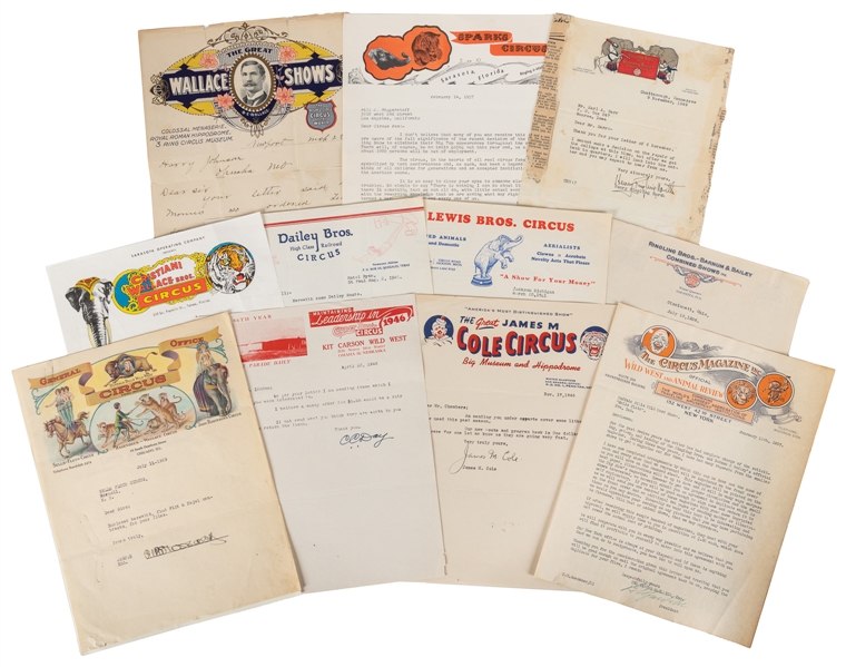  [AUTOGRAPHS]. Group of 18 Letters Signed by Circus People o...