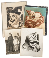  [CLOWNS]. Five oversize photographs. American, ca. 1930s-50...
