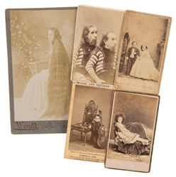  [SIDESHOW]. Group of 4 CDVs and a cabinet photo of 19th cen...