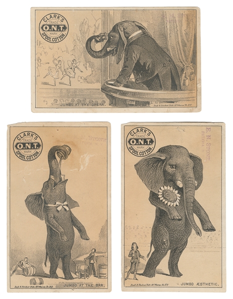  Trio of Clarks O.N.T. Trade Cards with Jumbo the Elephant....