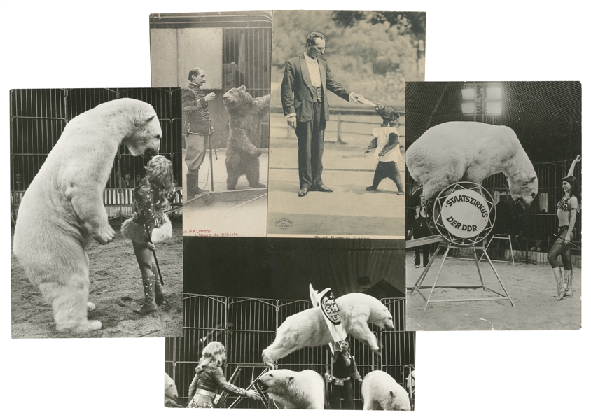 Eight Photographs and Postcards of Circus Bear Trainers. Ei...