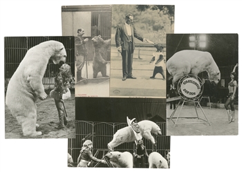  Eight Photographs and Postcards of Circus Bear Trainers. Ei...