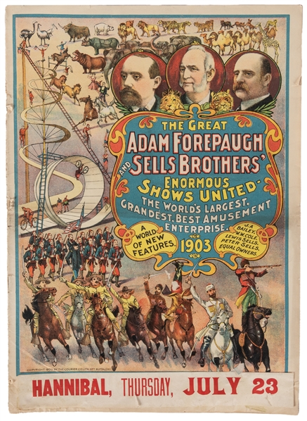  Adam Forepaugh and Sells Brothers 1903 courier. Circus cour...