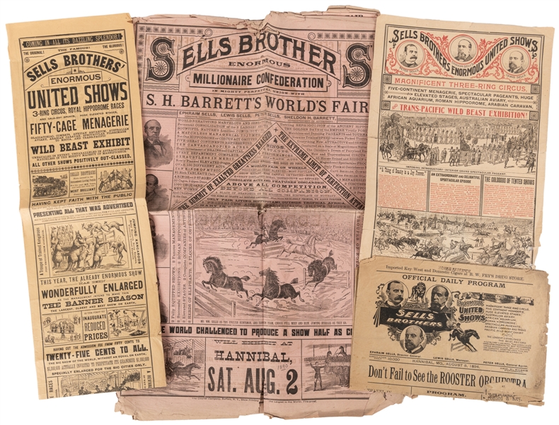  Sells Bros. Enormous United Shows. Group of 7 couriers, her...