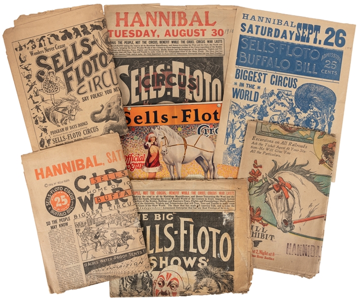  Sells-Floto Circus. Group of 7 programs, herald, and courie...