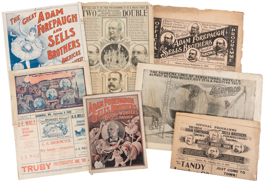  Adam Forepaugh and Sells Brothers Shows. Group of 9 courier...