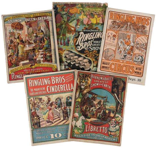  Ringling Bros. Circus. Group of 5 programs. Circa 1900s-10s...