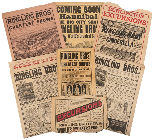  Ringling Bros. Group of 7 circus heralds. V.p., 1890s-1900s...
