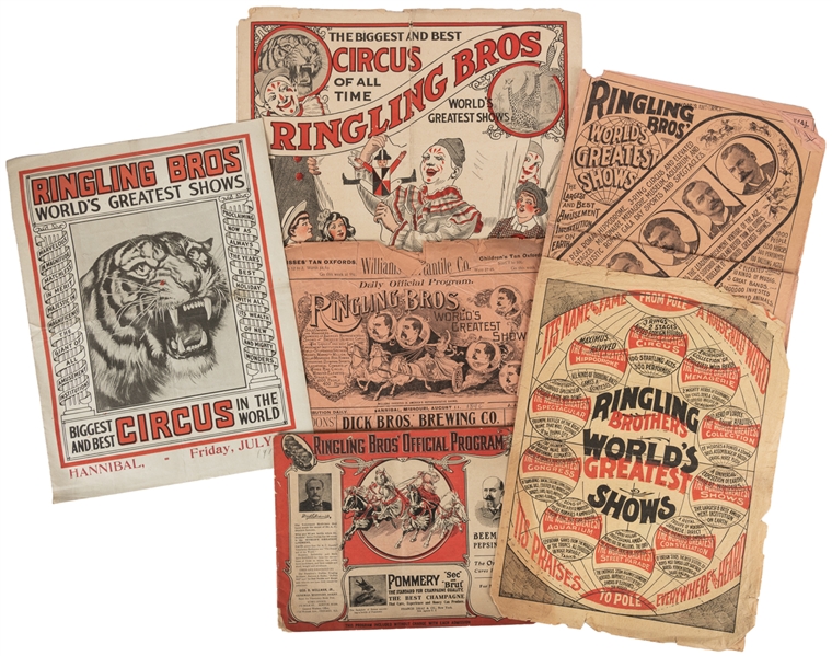  Ringling Bros. Group of 6 programs and couriers. V.p., 1890...