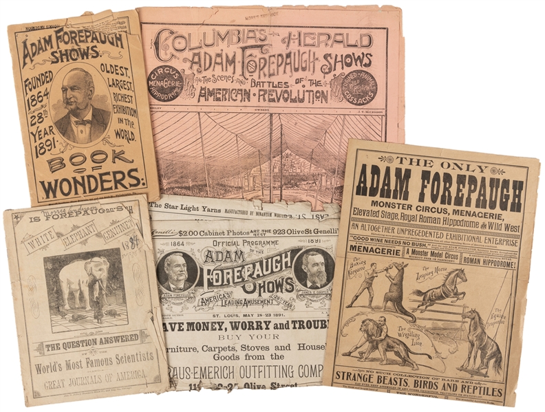  Adam Forepaugh Shows. Group of 5 heralds, couriers, and pro...