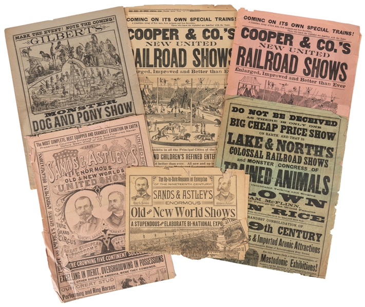  Group of 5 American circus heralds and a courier. V.p., 189...