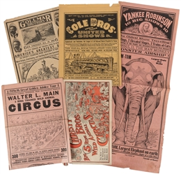  Group of 5 American circus heralds and courier. V.p., ca. 1...
