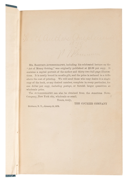  BARNUM, P.T. Struggles and Triumphs; or Forty Years Recoll...