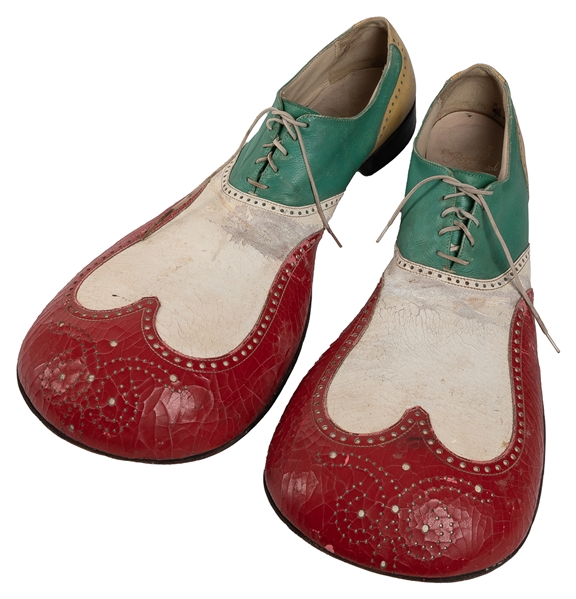  Pair of Vintage Leather Clown Shoes. Mid-20th century. Clow...