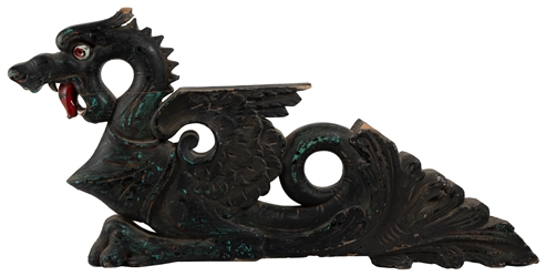  Pair of Carved Wooden Dragon Ornaments. Circa 20th century....