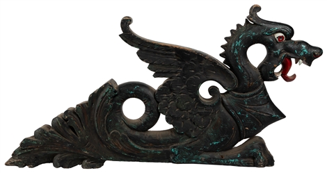  Pair of Carved Wooden Dragon Ornaments. Circa 20th century....