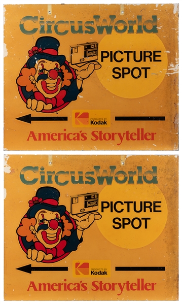  Two Circus World Picture Spot Signs. 1980s. Two signs illus...
